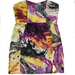 Anthropologie Fumblin Foe Abstract Paint Splatter Strapless Mini Dress Purple L
